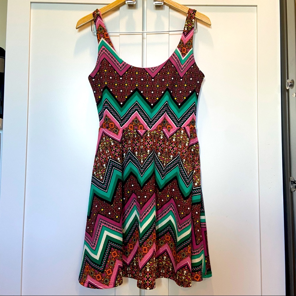 Francesca’s Collection Blue Rain Sleeveless Multi-Colored Fit and Flare Dress